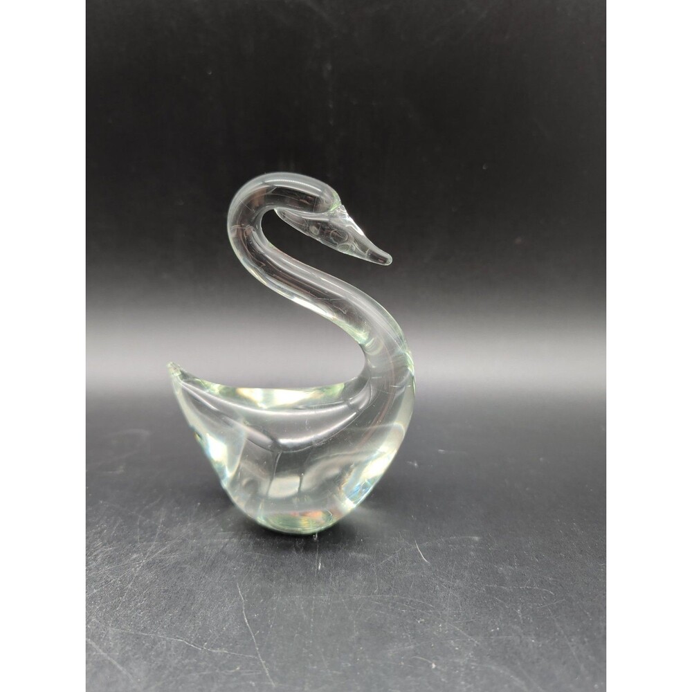 Vintage Clear Art Glass Swan Figurine Shelf Decor